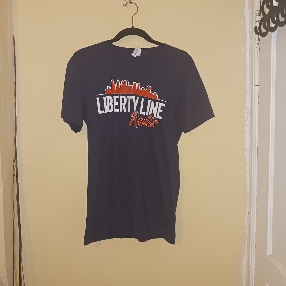 Canvas unisex blue graphic t-shirt size small Liberty line radio